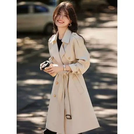 时尚气质风衣2023年秋季新款女装职场风长款翻领百搭长袖外套商品大图