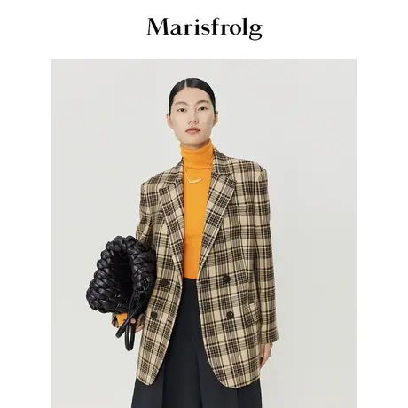 【言选好物】玛丝菲尔秋季卡其格纹复古英伦羊毛西装商品大图