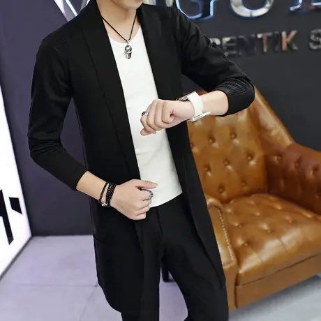 男士针织衫开衫男秋冬季新款风衣青少年韩版修身潮中长款毛衣外套商品大图