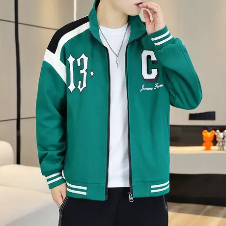 外套男春秋立领条纹棒球服潮牌男装大码运动夹克秋季宽松褂子上衣商品大图