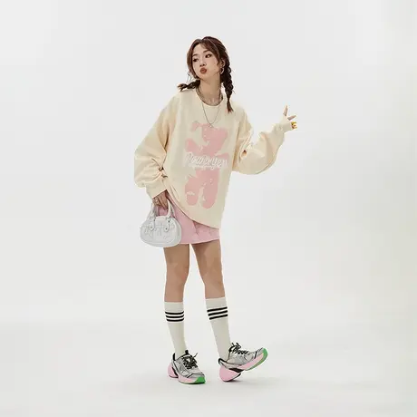 YEP卡通印花复古卫衣女春秋2025新款无帽美式oversize上衣潮图片