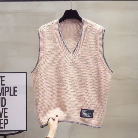 镂空v领针织马甲背心女2023秋装新款宽松外穿马夹外穿毛衣坎肩潮商品大图