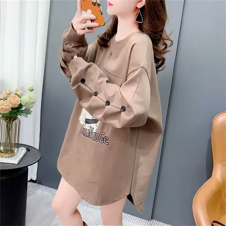 设计感圆领卫衣女中长款2023年新款秋季韩版宽松休闲洋气减龄上衣商品大图