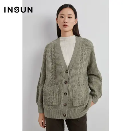 INSUN恩裳春季针织慵懒风宽松毛织衫开衫商品大图