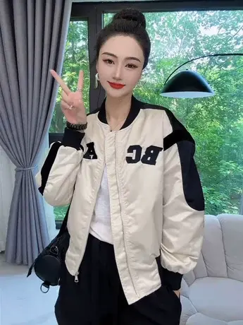 美式棒球服外套女短款宽松薄款立领小个子韩版上衣2023新款春季商品大图