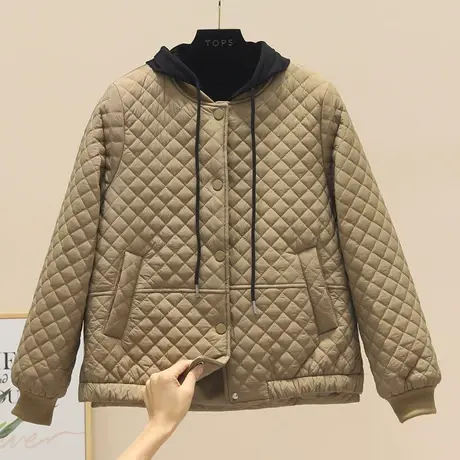 2023新款韩版秋冬夹棉短款外套女棉袄菱格棒球棉服时尚显瘦棉衣潮图片