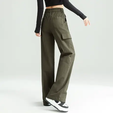 军绿色裤子秋季工装裤女2023新款高腰阔腿裤显瘦长裤拖地裤直筒裤图片