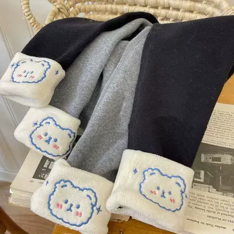 2022新款灰色打底裤女秋冬加绒儿童亲子刺绣卡通保暖裤商品大图