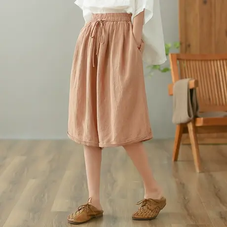 dza 高腰显瘦亚麻休闲裤女2023夏薄款五分裤直筒裤宽松棉麻阔腿裤图片