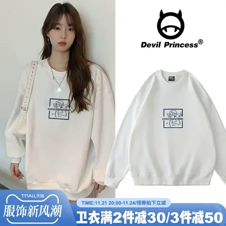 日系学院风圆领卫衣女秋装加绒2024春秋大码宽松胖妹妹小个子上衣商品大图