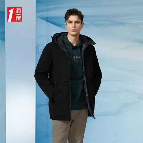 海一家时尚两面穿外套冬季连帽中长款男士休闲羽绒服图片