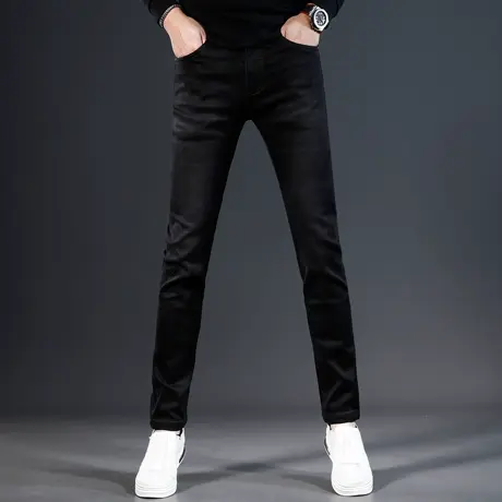 牛仔裤男款2023秋冬新款纯黑色弹力修身小脚男士潮流百搭休闲裤子商品大图