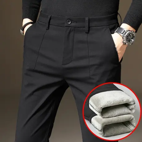 西装男裤子西裤修身直筒男士商务休闲长裤秋冬款冬季加绒加厚外穿商品大图