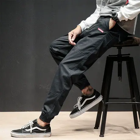 潮牌余文乐秋季工装束脚裤男大码运动休闲裤束腿裤子小脚宽松长裤商品大图