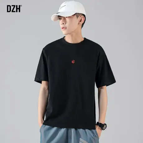 男士刺绣t恤男夏季黑色短袖潮牌潮流男装2023新款衣服体恤衫上衣商品大图