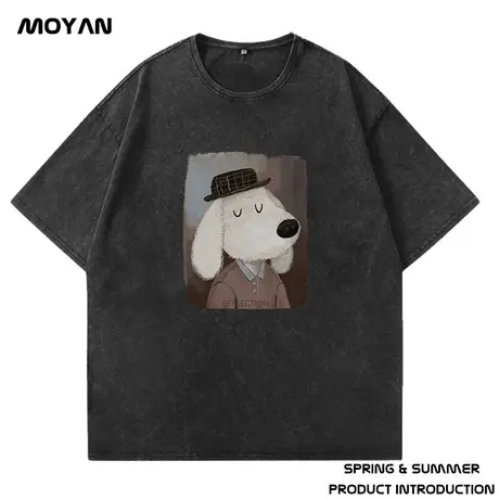 美式重磅纯棉潮牌宽松复古水洗做旧潮流夏情侣加肥加大短袖t恤男图片