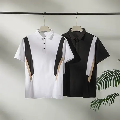 polo衫男夏季新款潮流短袖t恤男士潮牌修身百搭休闲撞色翻领上衣商品大图