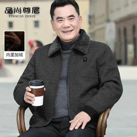 【加绒加厚】爸爸外套秋冬胸口小标雪尼尔保暖翻领夹克中老年男装商品大图