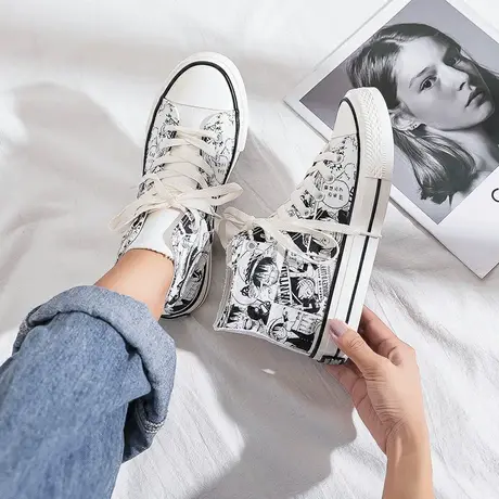 高帮帆布鞋女2021年新款夏季薄款ulzzang百搭学生潮鞋ins国潮板鞋商品大图