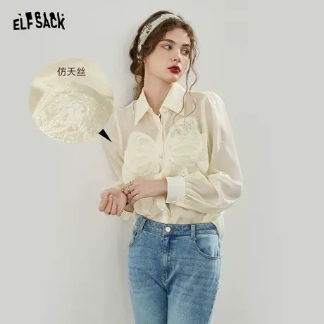 妖精的口袋蝴蝶结法式长袖衬衫女2023秋季新款洋气小衫设计感上衣图片