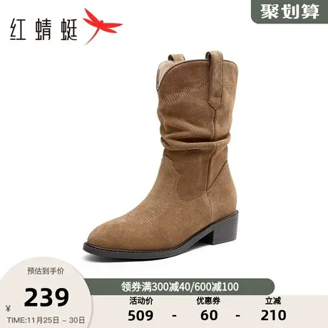 红蜻蜓雪地靴女冬季时尚保暖女靴舒适厚底加绒短靴套脚棉靴女图片