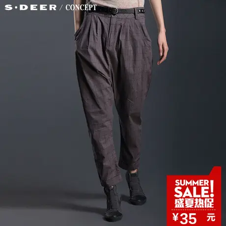 s.deer【上新】圣迪奥专柜正品女装夏装格纹吊档中裤S12280767商品大图