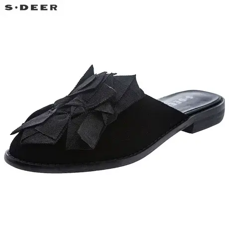 sdeer圣迪奥甜美蝴蝶结包头懒人半拖鞋S18183959商品大图