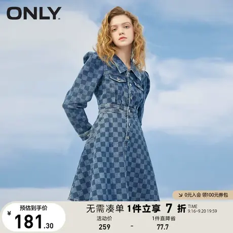 ONLY奥莱夏季棋盘格A字泡泡袖公主风牛仔连衣裙女图片