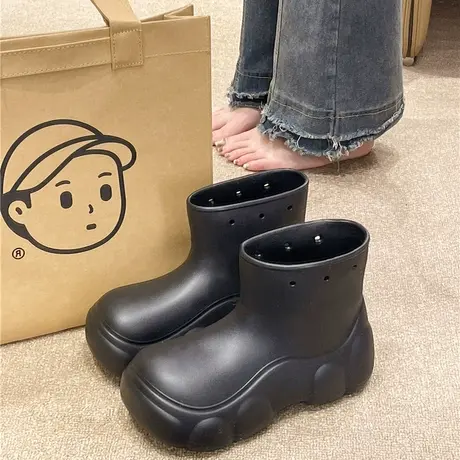 雨鞋女时尚简约防水防滑EVA厚底四季通用水鞋户外穿短筒雨靴胶鞋商品大图