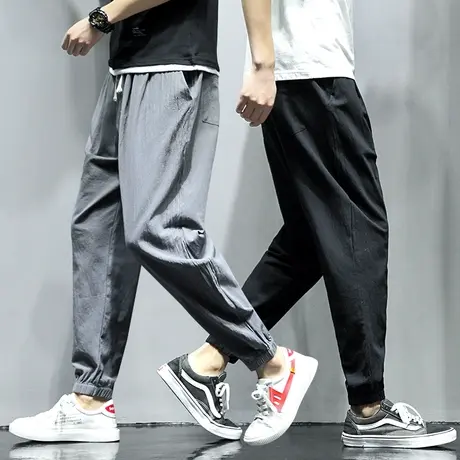 中国风棉麻男裤子夏季薄款宽松直筒裤男士亚麻休闲裤大码秋季长裤商品大图