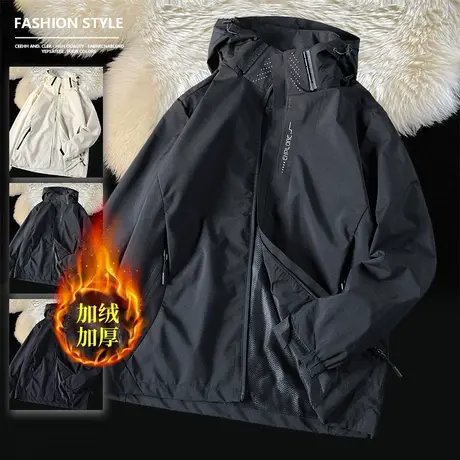 秋冬户外加绒冲锋衣男三合一可拆卸棉服防风水登山服美式夹克外套商品大图