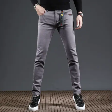 加绒裤子男休闲裤秋冬款2023新款加厚灰色弹力男士牛仔裤修身小脚图片
