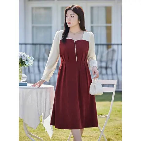 2024年冬装新款气质红色连衣裙大码胖MM显瘦收腰喜庆A字长裙图片