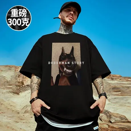 重磅潮牌宽松T恤胖子短袖男加肥加大五分袖纯棉国潮大码男装夏季商品大图