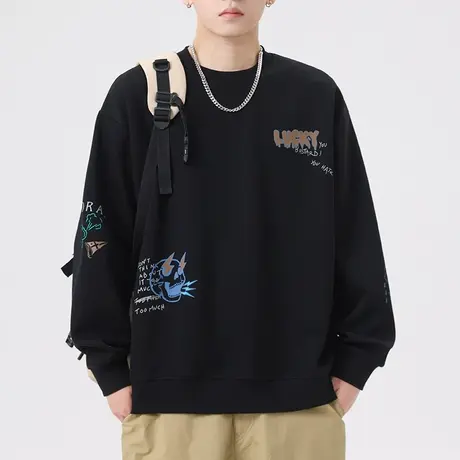 男士圆领印花卫衣潮牌男美式重磅衣服男款新款上衣春秋款内搭外套商品大图