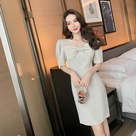 夏季新款小众轻奢法式名媛网纱修身气质连衣裙女小礼服裙平时可穿商品大图