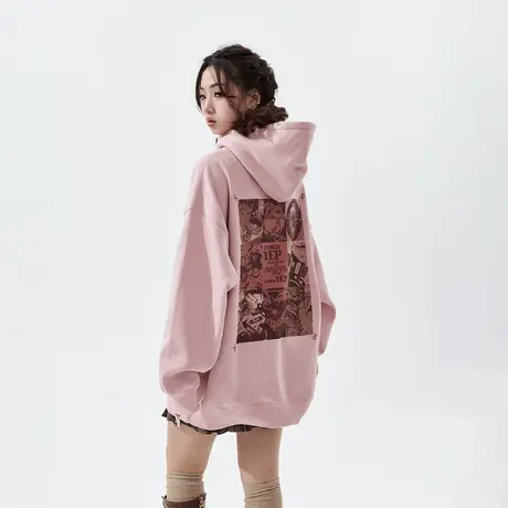 YEP复古印花连帽卫衣女春秋2024年新款潮牌宽松oversize外套上衣图片