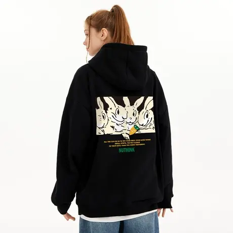 Nuthink新年卡通兔子红色连帽卫衣男潮牌ins本命年潮流情侣帽衫潮商品大图