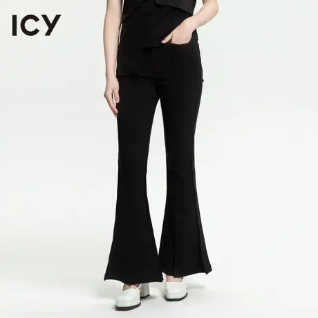 icy2023夏季新款女装简约气质修身显瘦休闲裤纯色拖地喇叭长裤图片