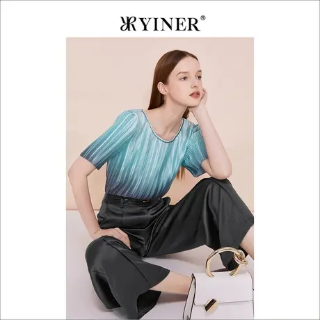 YINER音儿女装夏季女装法式短袖圆领钉珠衬衫优雅上衣图片