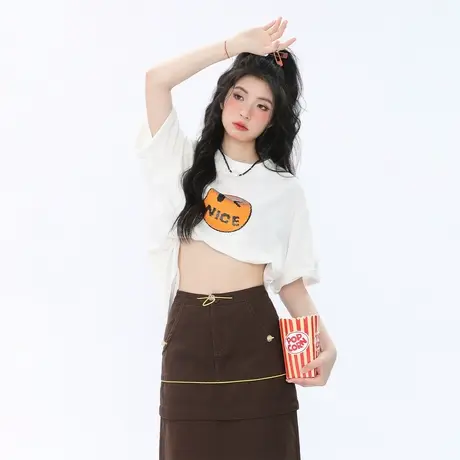 美式复古卡通风印花短袖t恤女夏季新款街头潮牌宽松纯棉半袖上衣图片