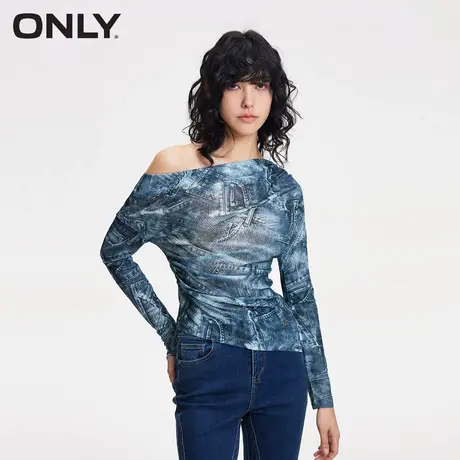 ONLY奥莱春季新款时尚设计感露肩抽褶长袖修身T恤女商品大图