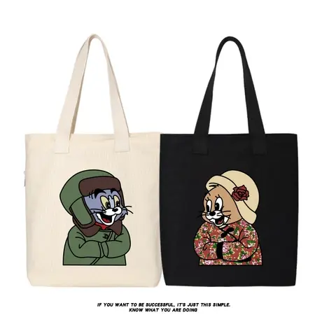 秀洛东北版猫和老鼠土潮大花帆布包单间手提包手提袋购物袋托特包商品大图