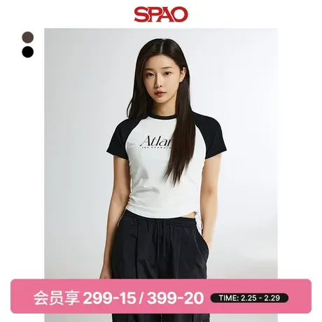 SPAO韩国同款2024年春季新款女士时尚修身短袖印花T恤SPRPE25G56商品大图