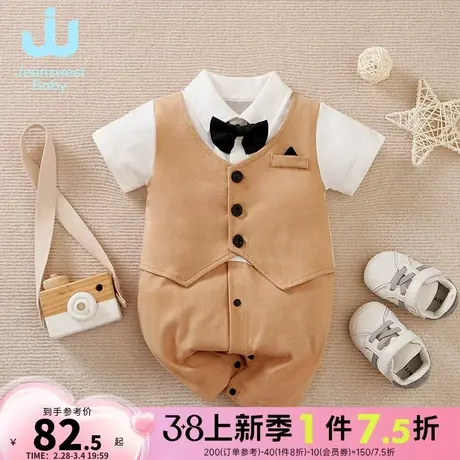 GP真维斯婴童装 2024春季新款 时尚蝴蝶领结儿童短袖连体对开哈衣图片