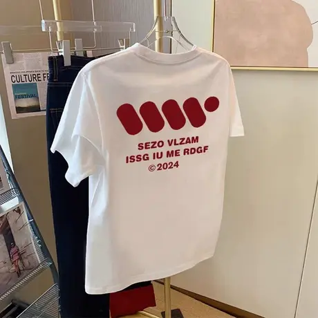 重磅纯棉短袖T恤女宽松正肩大版显瘦圆领上衣2024年夏季中长款T恤商品大图