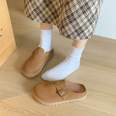 包头半拖鞋女外穿2024年春夏季新款复古百搭单鞋平底通勤勃肯鞋潮商品大图