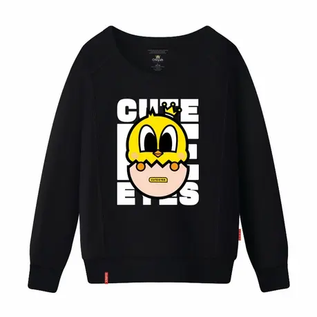 Ohlyah品牌韩版男女卫衣宽松套头卡通英文黄小鸡印花圆领班服定制商品大图