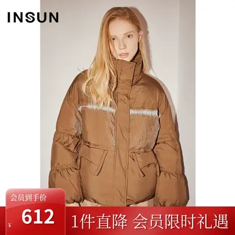 【奥莱专享】恩裳COVER冬2022前中拼接双色压褶减龄白鸭绒羽绒服商品大图