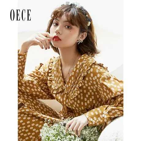 Oece复古波点裙子春秋新款女法式仙女连衣裙春夏气质裙子图片